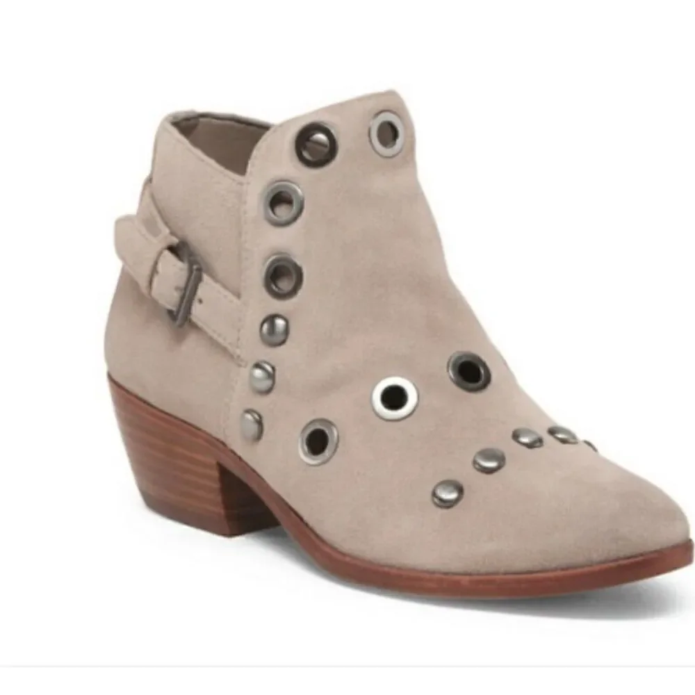 Sam Edelman Pedra Suede Pull On Ankle Boots Putty Taupe Suede Western Booties 9